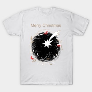 Christmas Star Red Berries Wreath T-Shirt